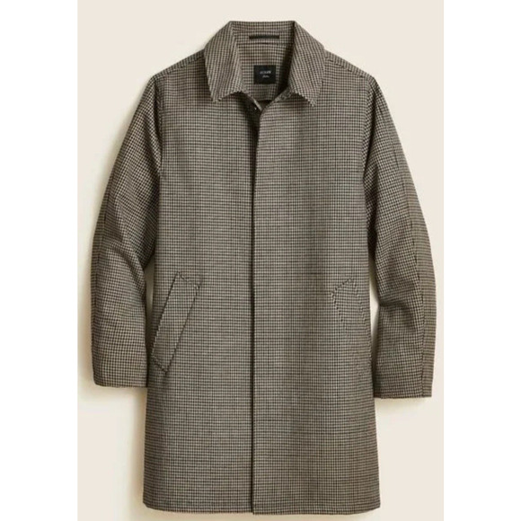 J Crew Ludlow Car Coat Mens Sz 44 Houndstooth Italian Black Tan Overcoat Classic - Picture 1 of 16